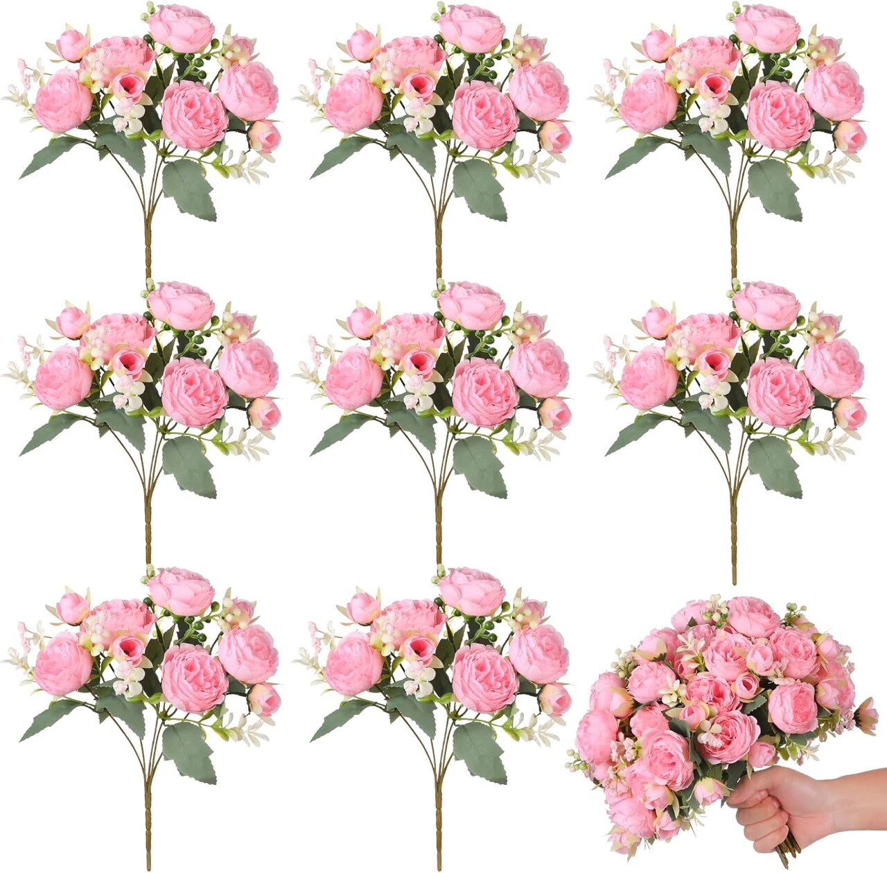 8 Packs Peonies Artificial Flowers Vintage Faux Peony Bouquet Fake Flower for Vase Silk Floral Arrangements for Table Centerpiece Wedding Decoration Indoor Home Decor